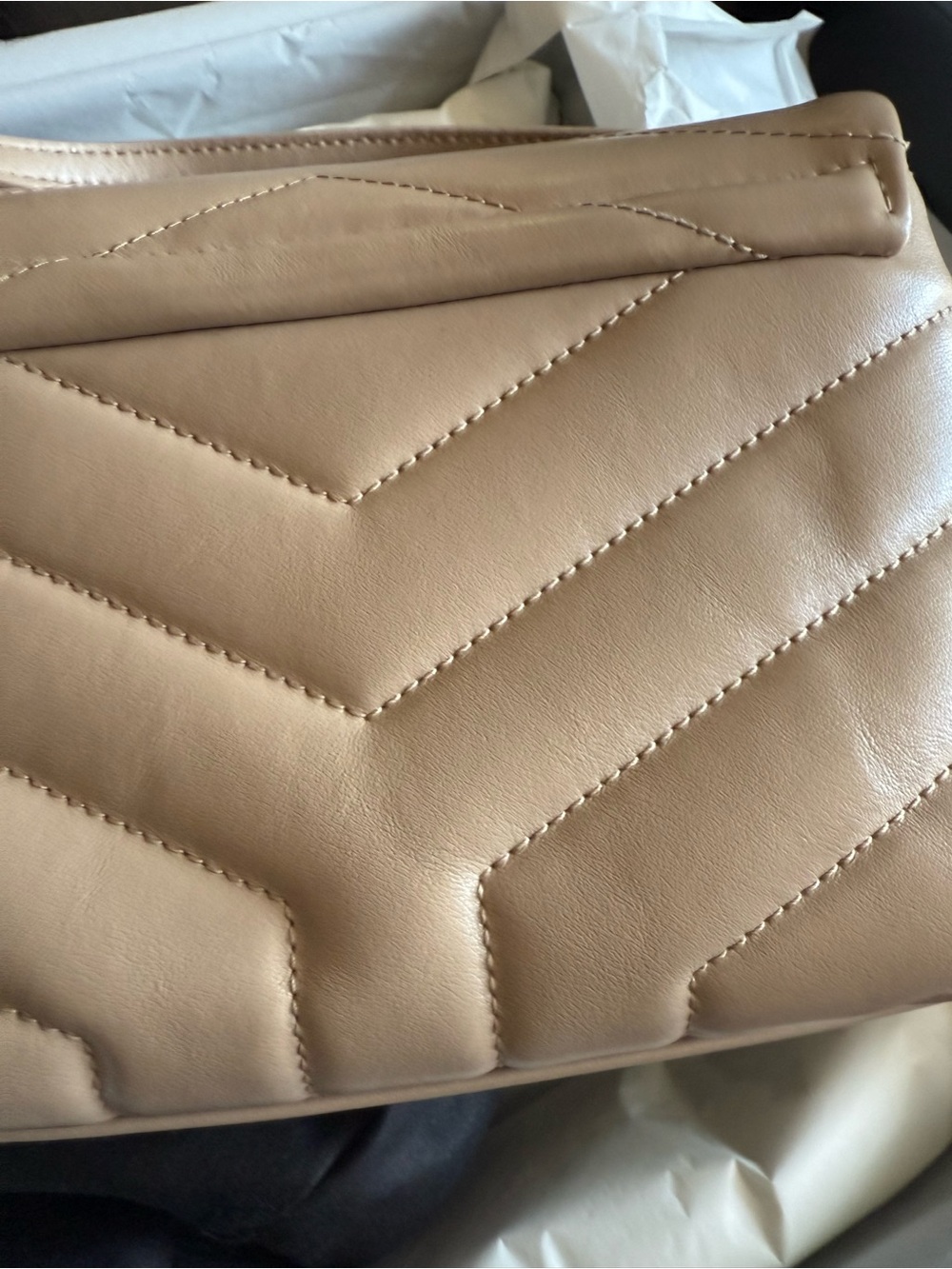 Saint Laurent Tan Quilted Leather Loulou Shoulder Bag with Gold YSL - Picture 6 of 11